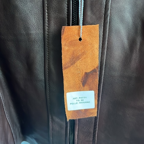Italian Brown Leather Zip Up Jacket Made‎ by  CURGÈ Woman size 2XL EU 58 NWT W5 - Picture 4 of 8